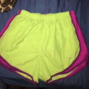 Neon green with purple nike shorts